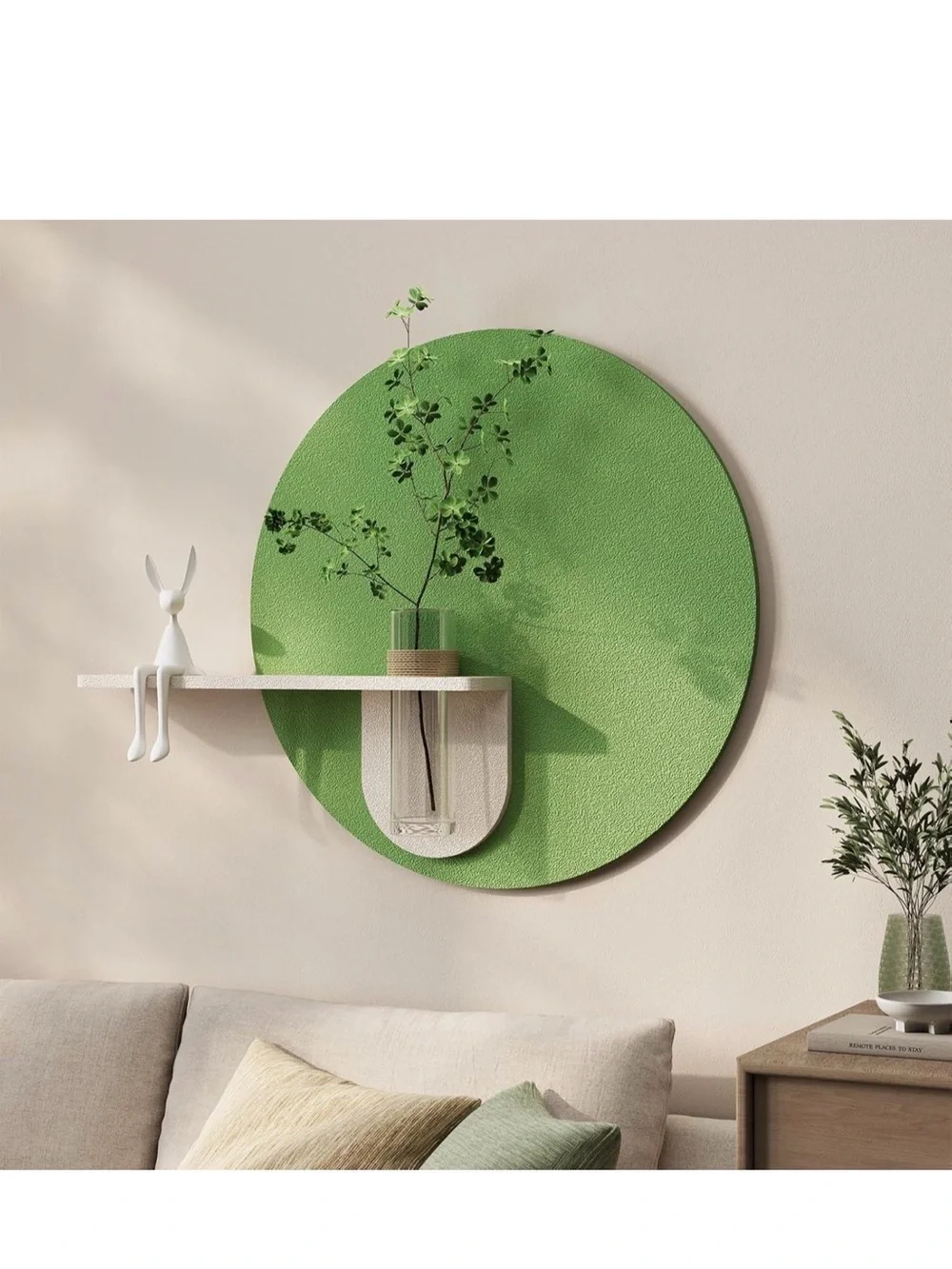Green Round Wall Panel Shelf with Vase - Unbranded